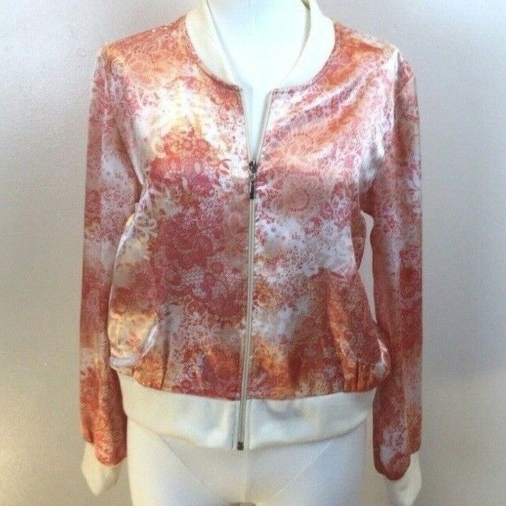 Med Lace Floral Design‎ Coat Zip Bomber Baseball Jacket Spring Flowercore Girly